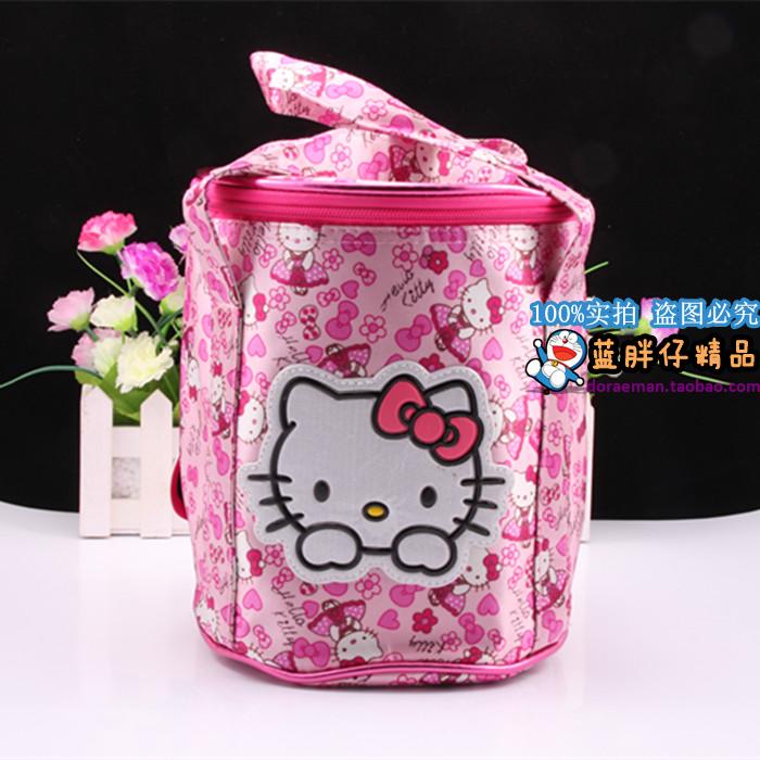 Hello Kitty哆啦A梦圆形饭盒袋 学生便当包 保温袋 手拎餐盒包女