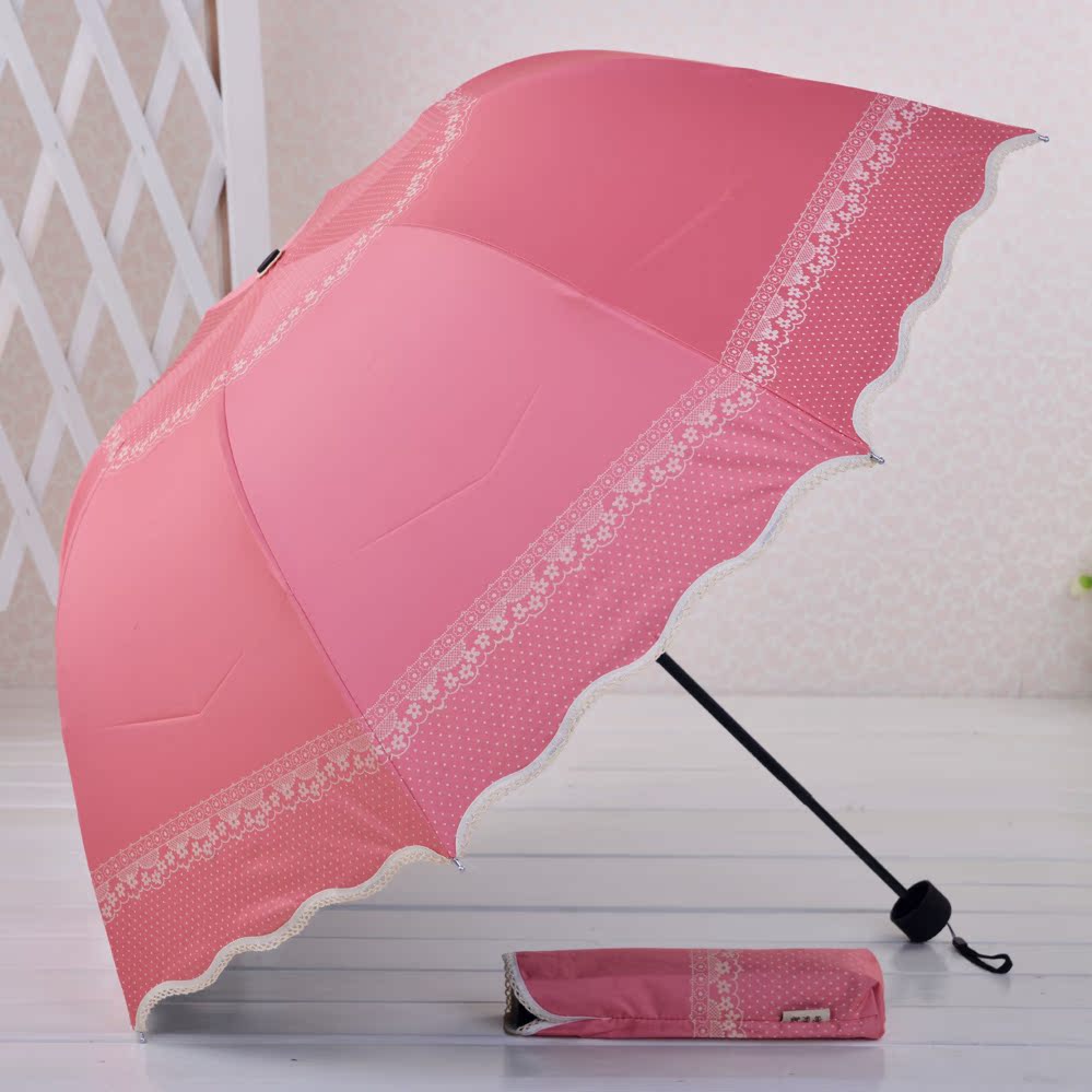 超强防紫外线银胶遮阳伞折叠太阳公主洋伞雨伞时尚印花荷叶边包邮