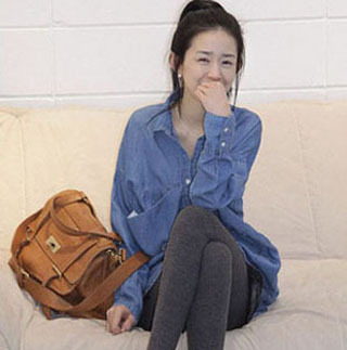 璐依菲2011 韩版女装牛仔衬衣女长袖  中长款 宽松衬衫