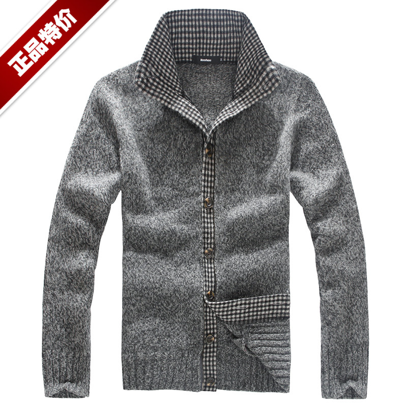 2011 Voshon 正品 休闲 冬装 羊毛 毛衣 保暖 厚实 开衫 高领 灰