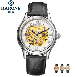 RARONE/雷诺880369 镂空男士机械手表 专柜正品 真皮表带全国联保