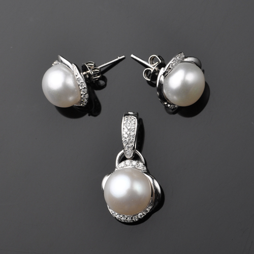 免费送银链 天然珍珠首饰套装 银耳钉 正品 s925吊坠项链 新娘款