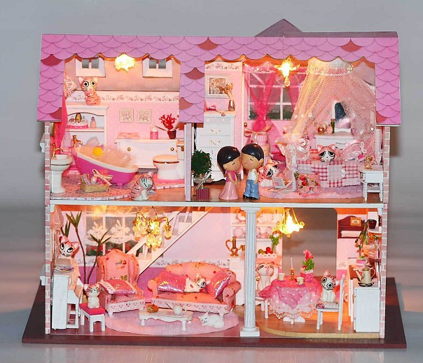500混批豪华版DIY小屋粉色甜心 带猫和情侣