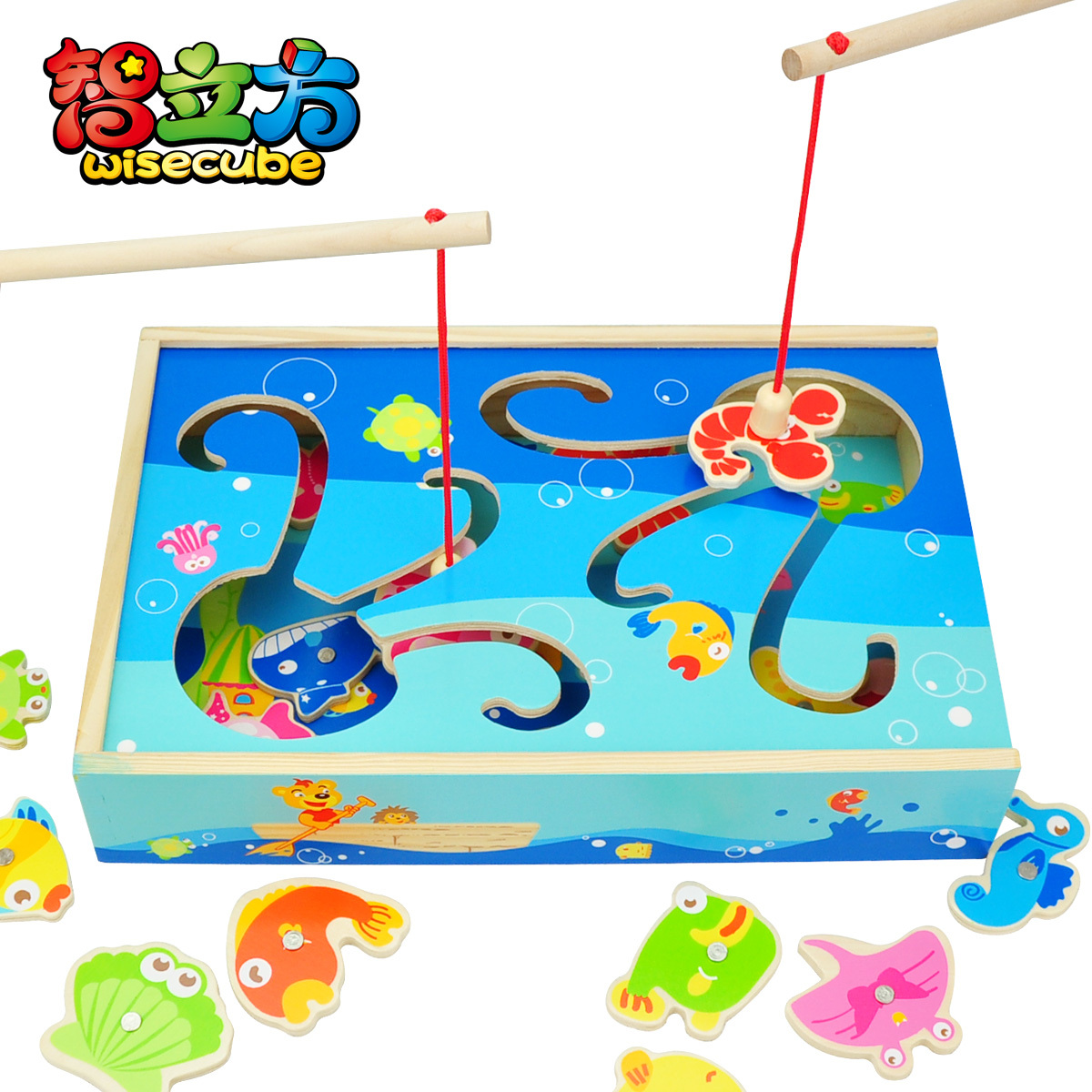 智立方 滑道双竿木制磁性儿童钓鱼玩具 2岁宝宝玩具 益智钓鱼游戏