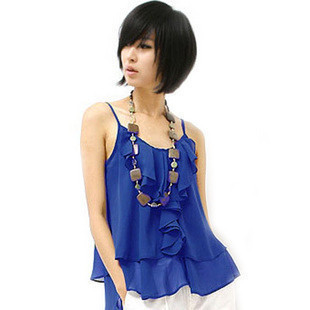 【香港IDA品牌】2011特价清仓两种穿法，蓝色吊带雪纺衫