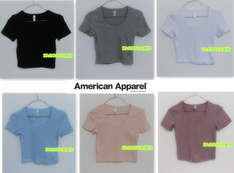 American Appare* 美国AA aa 女款复古露脐短款圆领短袖T恤背心