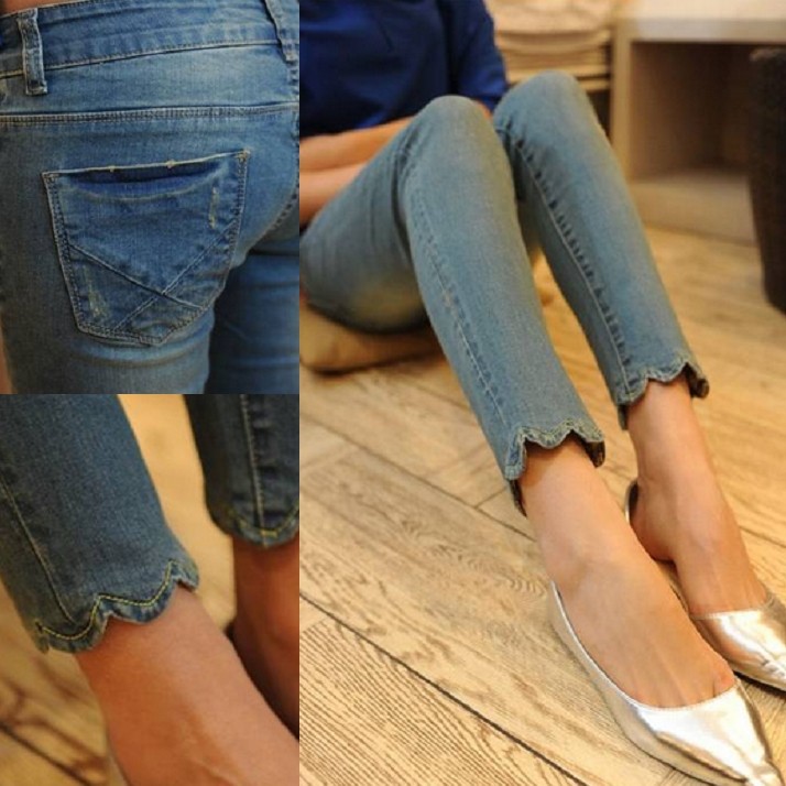 中腰新款显瘦女装九分牛仔长裤修身韩版欧时力两扣64厘米（1尺9）