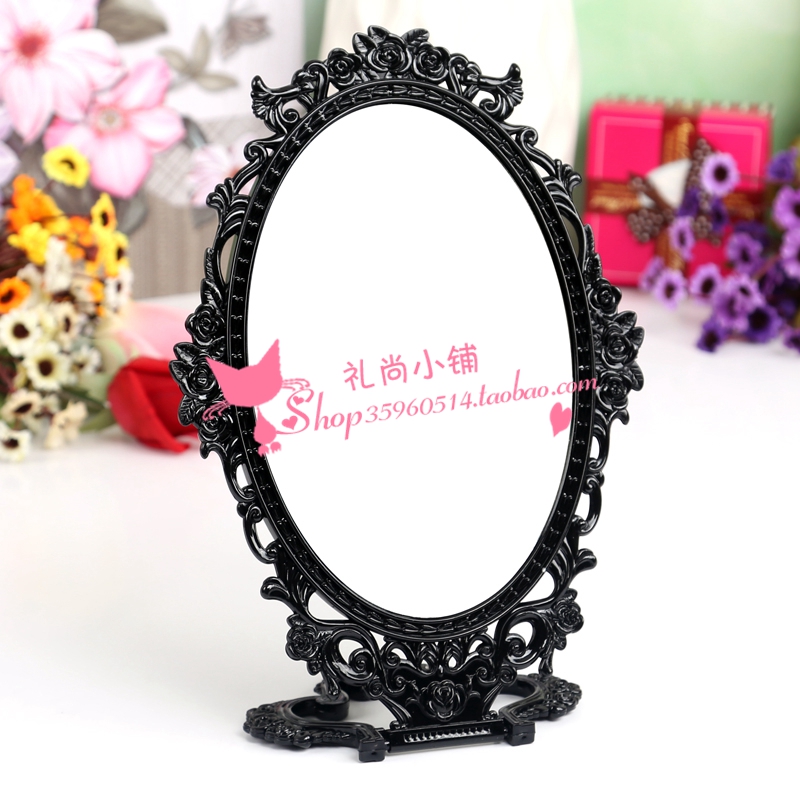 椭圆安娜苏玫瑰雕超大号单面折叠台式化妆镜梳妆镜子美容镜韩国