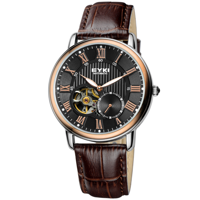 正品艾奇手表 全自动机械男表 瑞士复古表镂空男式皮带表 机械表