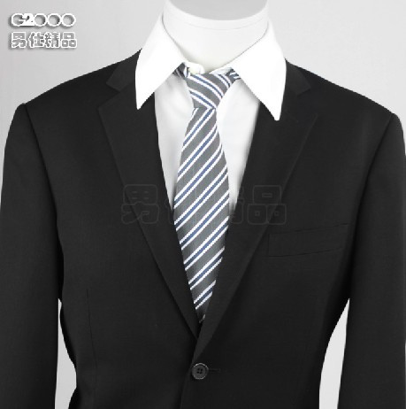 新款男装G2000西装 男士纯黑修身西装 暗竖纹 两扣修身 西装套装