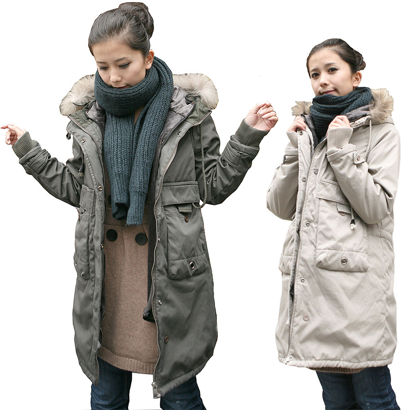 韩版百家好评 女棉衣 独特大口袋 休闲外套 中长款棉服 加厚外套