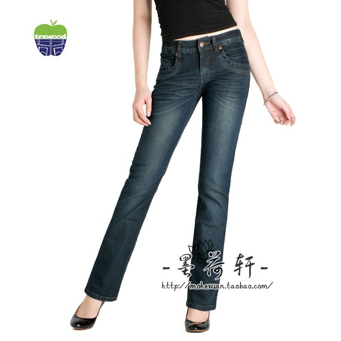 【墨荷轩】Texwood苹果 大鹏展翅 提升腿线 女式直筒牛仔裤 T010
