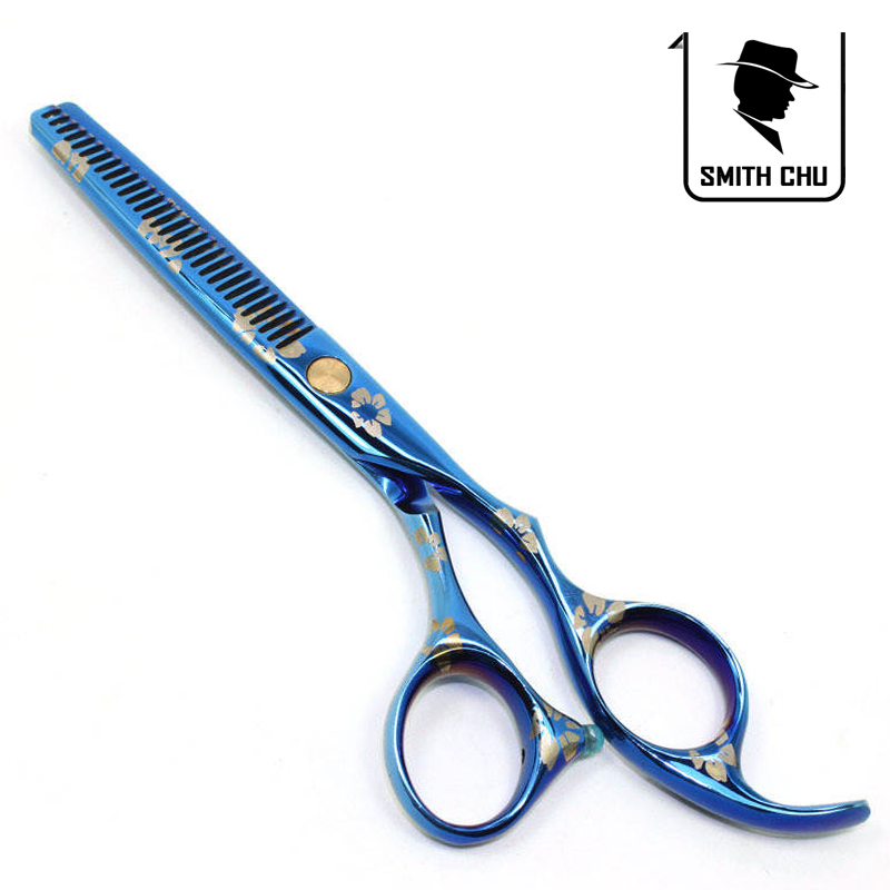 SMITH CHU专业理发美发剪刀 彩色剪刀 樱花系列牙剪打薄 6寸蓝色