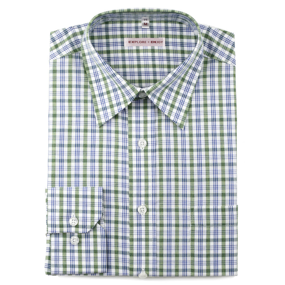 外贸商务休闲衬衫 40支全棉男士长袖衬衫 宽松型 S07绿蓝条纹格