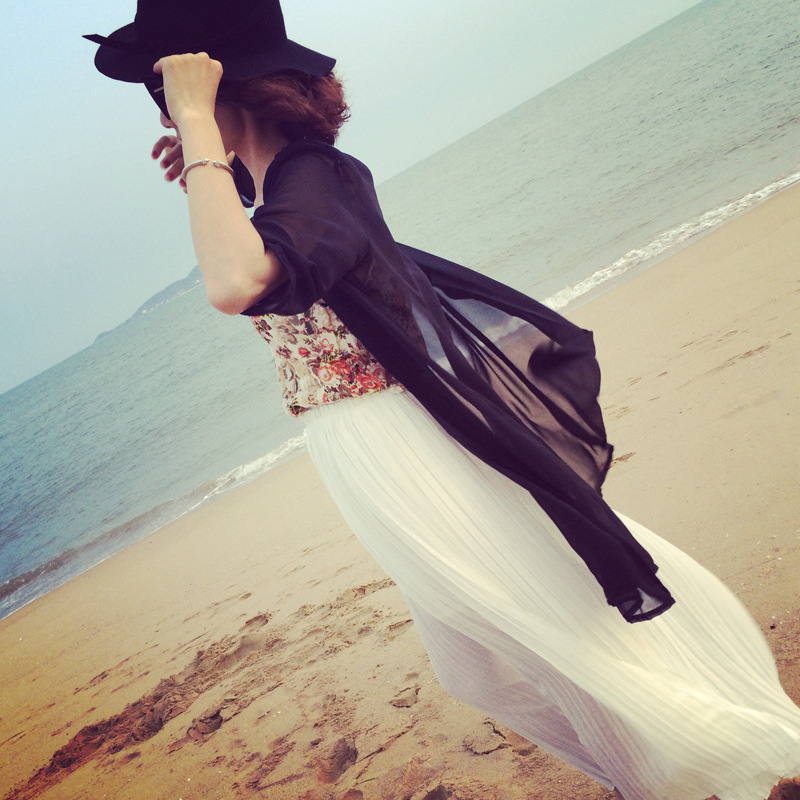 2015夏季沙滩防晒衣防紫外线女防晒服大码中长款雪纺开衫超薄外套