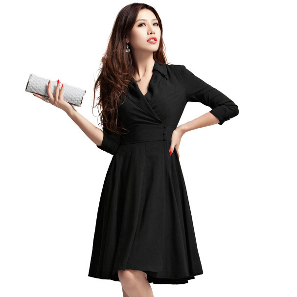 十月**安书童2011新品秋装新款黑色显瘦大码雪纺连衣裙 长裙