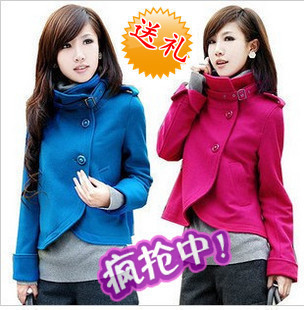 韩版衣服2011秋装女装立领燕尾羊毛呢短外套新款正品正品香影风格