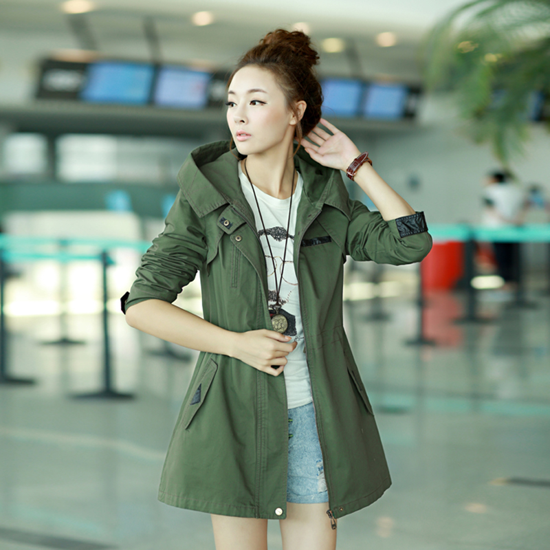 2014春装新款韩版修身女外套帽领休闲时尚中长款女外套上衣风衣潮
