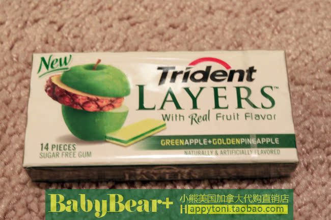 美国原装Trident Layers 多层夹心口香糖 绿苹果+金菠萝口味