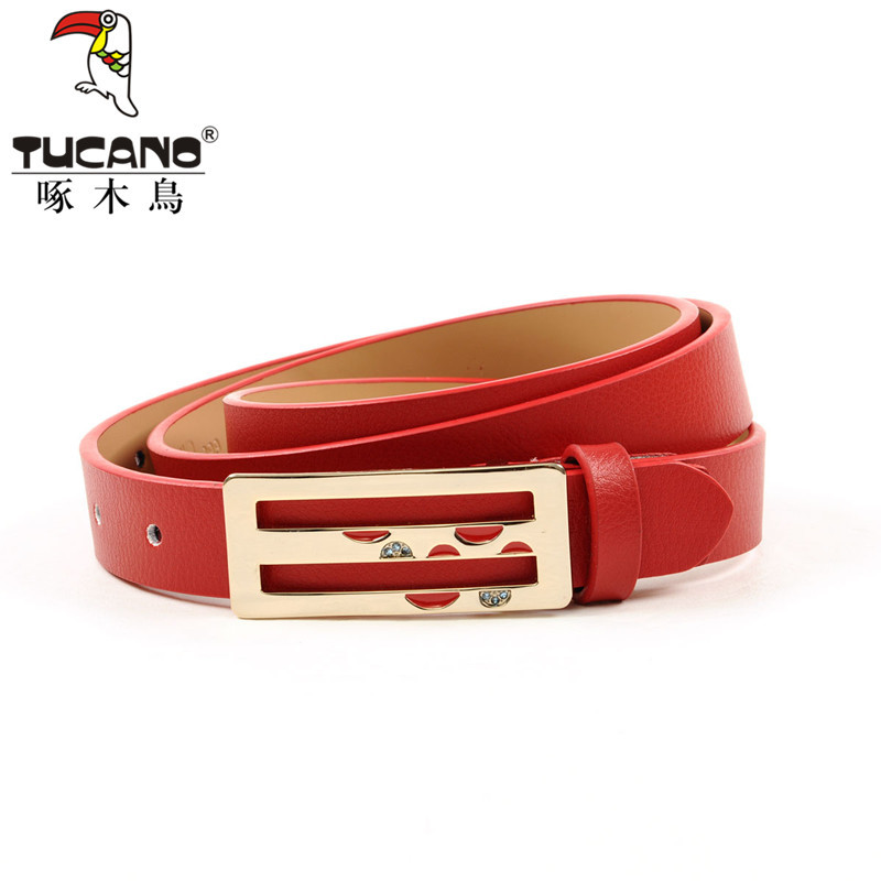 Tucano/啄木鸟 女士皮带 真皮时尚腰带 百搭红色本命年款细款裤带