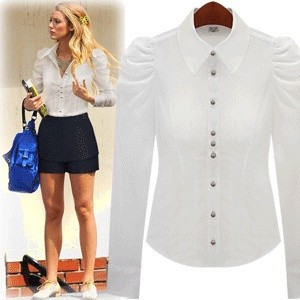 popstyle  新款 长袖 2011 女 衬衫 加大 XXXL 白色衬衫 新款