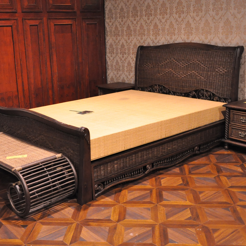 长青堂 藤艺床 欧式实木床1.8双人大床卧室藤木床橡木床1.5米床架