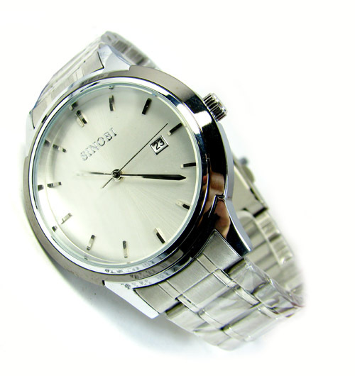 时诺比SINOBI实重表带 三针带日历手表 钢带简洁刻度 白领最爱
