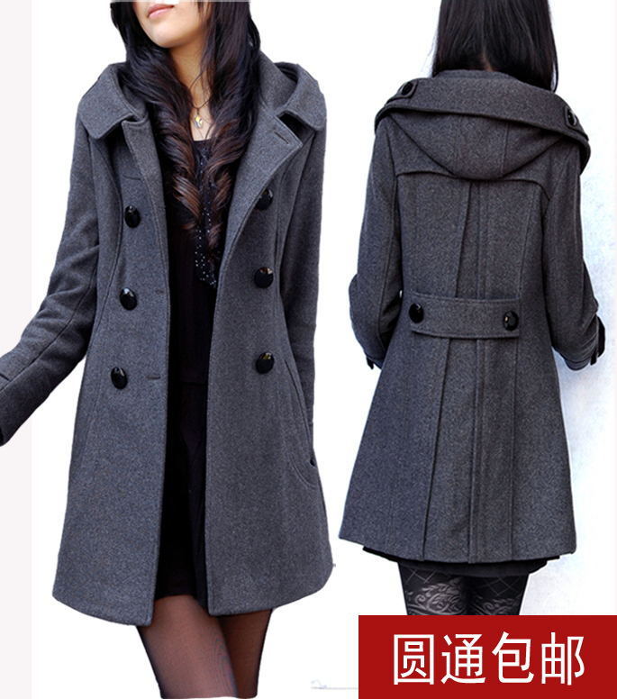 新款2011冬装女装特大码呢外套双排扣羊毛呢大衣韩版外套