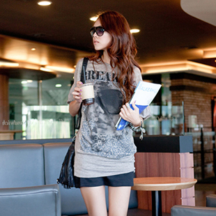 SECRET BOX 韩版女装2011夏季蝙蝠袖印花包臀显瘦长款短袖T恤1575
