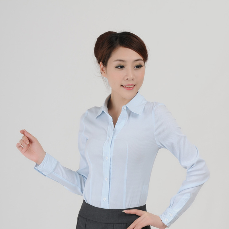 2011秋季女装 超好品质弹力柔软细条纹通勤修身长袖连体衬衫 衬衣