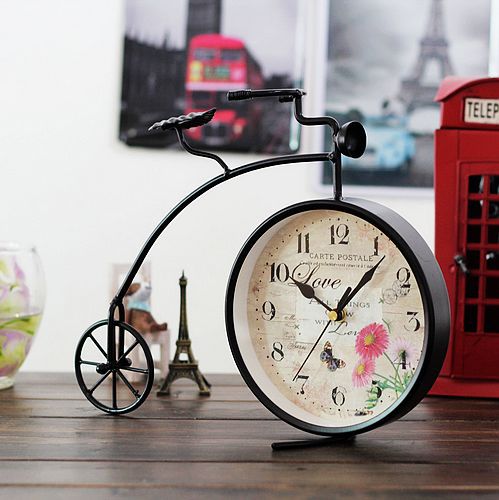教师节欧式钟表创意铁艺座钟时钟自行车做旧座钟个性复古怀旧台钟