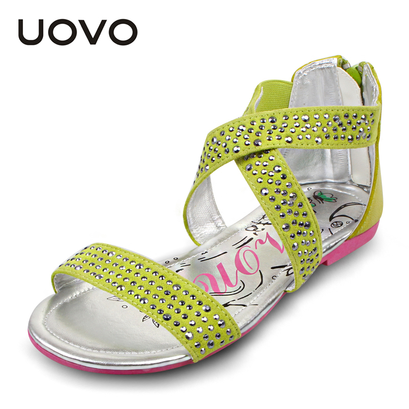 UOVO新款夏季女童中大童凉鞋 后拉链套脚铆钉沙滩鞋露趾套脚