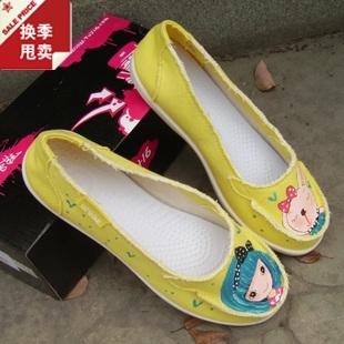 2012夏季 黄色舒适浅口一脚蹬 韩版懒人鞋帆布鞋休闲鞋手绘鞋女