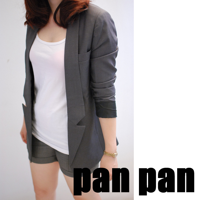 【PANPAN】XF-039 独家 深灰色无扣宽松长款西装