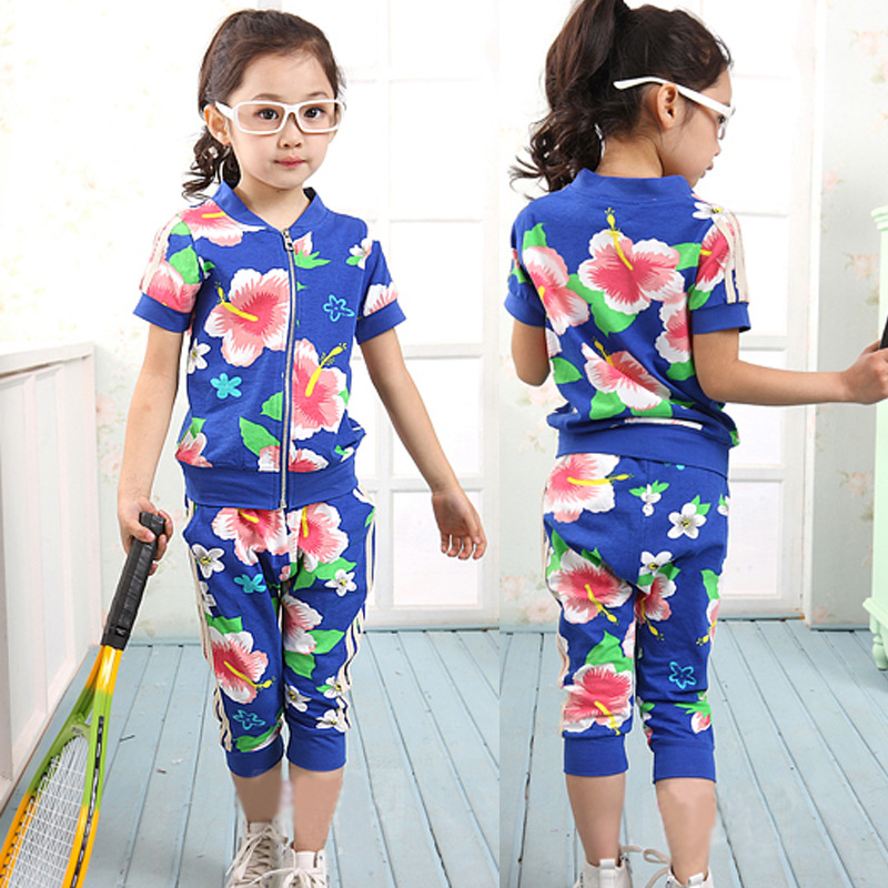 2014新款韩版碎花童套装男女童装两件套原创设计中性短袖儿童套装