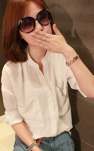 2011新简洁高品气质丝滑质感衬衣 女士V领长袖大口袋衬衫 特价