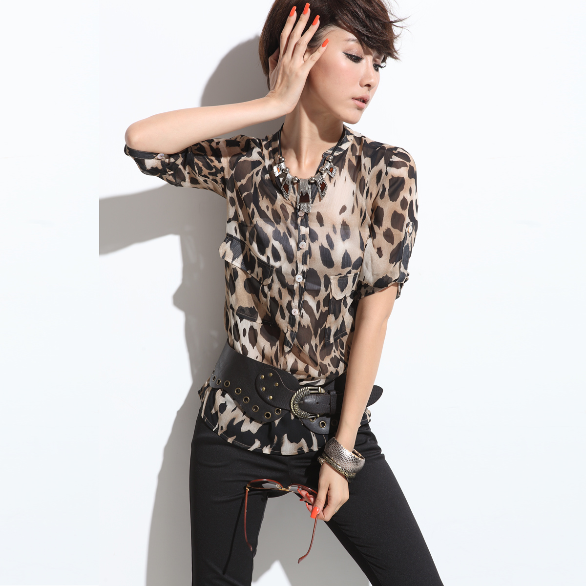 【A大调B小调】2011夏新款豹纹超强质感欧美风衬衫*B0142
