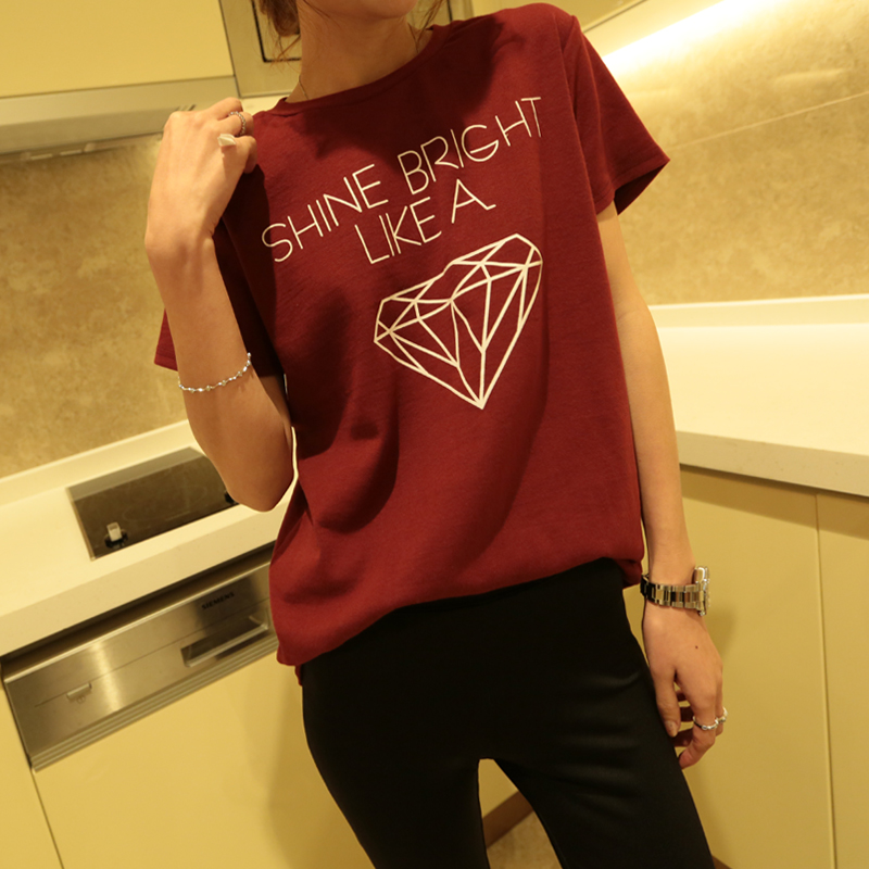 2014新款夏装钻石图案纯棉宽松T恤搞怪涂鸦欧美街头短袖女T恤5696