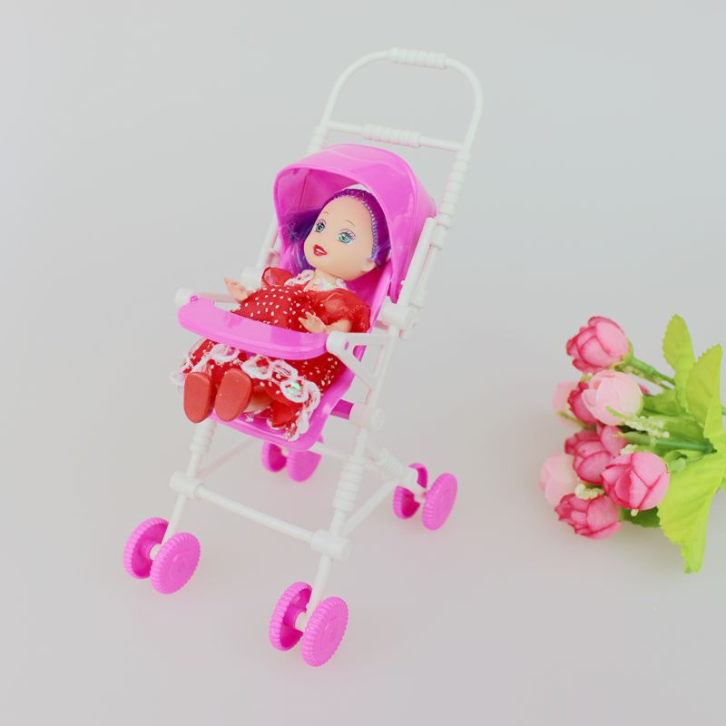 芭比娃娃配件凯莉婴儿迷你手推车梦幻衣橱小孩子过家家玩具