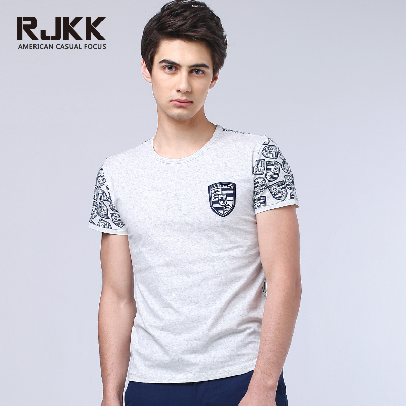 rjkk2015夏季新款纯棉拉架男士短袖T恤 弹力修身圆领短T男