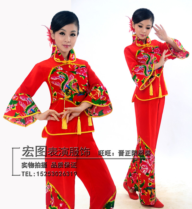新款秧歌服女装2015民族舞蹈演出服装腰鼓舞扇子舞广场舞表演服装