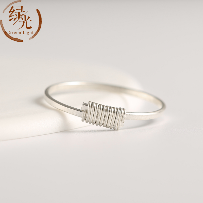 绿光S990素银手工原创男女情侣戒指尾戒定制简约纤细礼物饰品指环