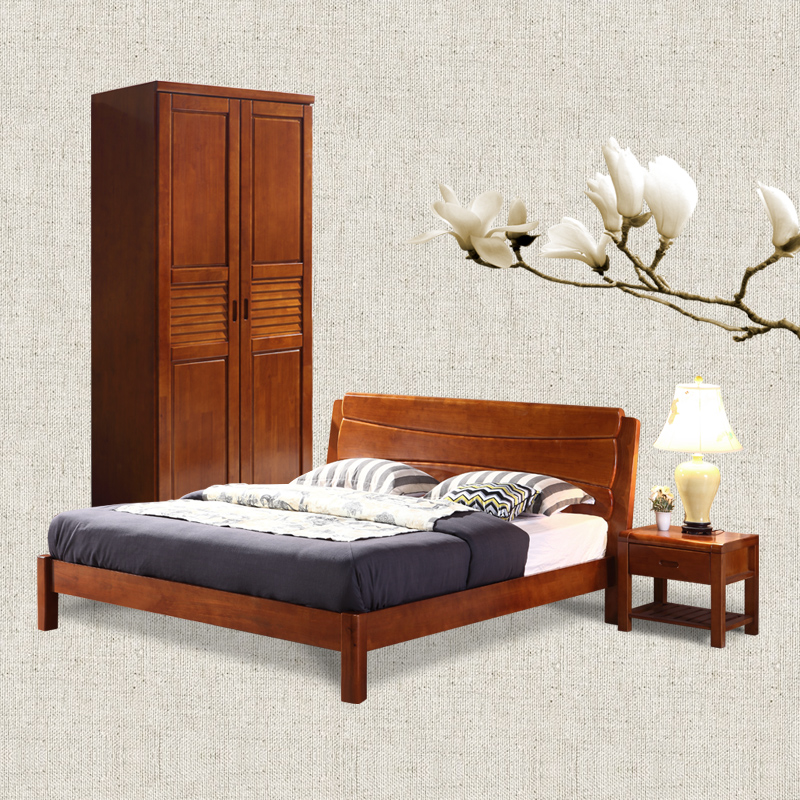 现代中式卧室家具组合简约中式实木床1.8 床头柜 两/三门衣柜实木