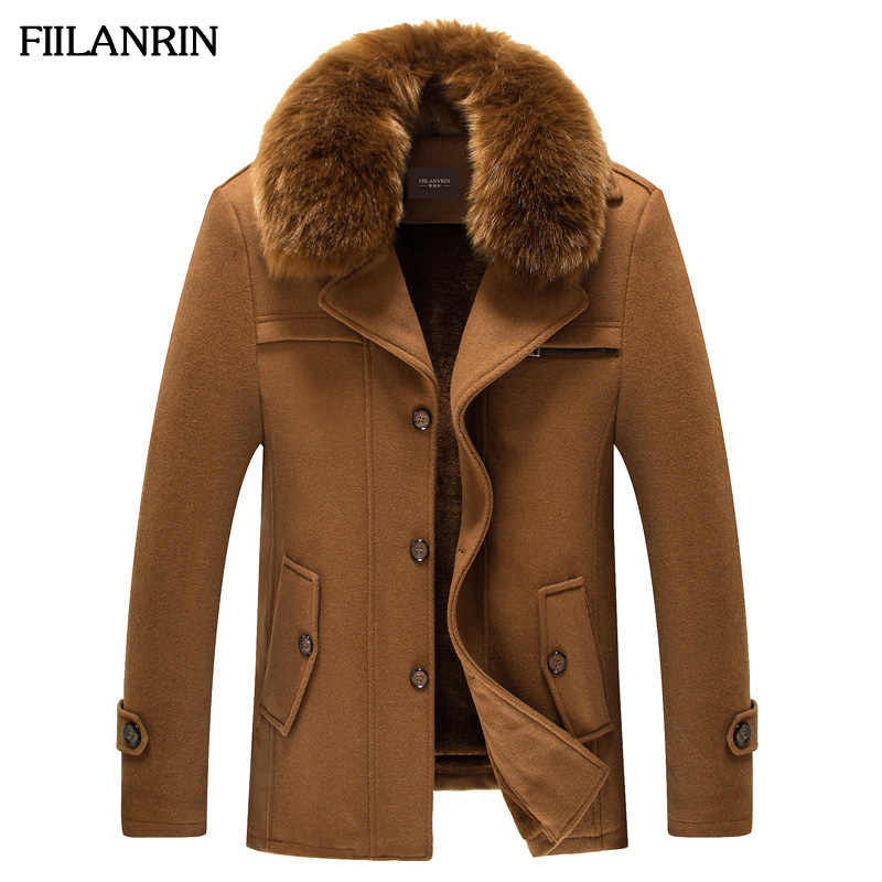 2015新款秋冬季中年男士羊毛呢大衣休闲带毛领呢子外套中长款宽松