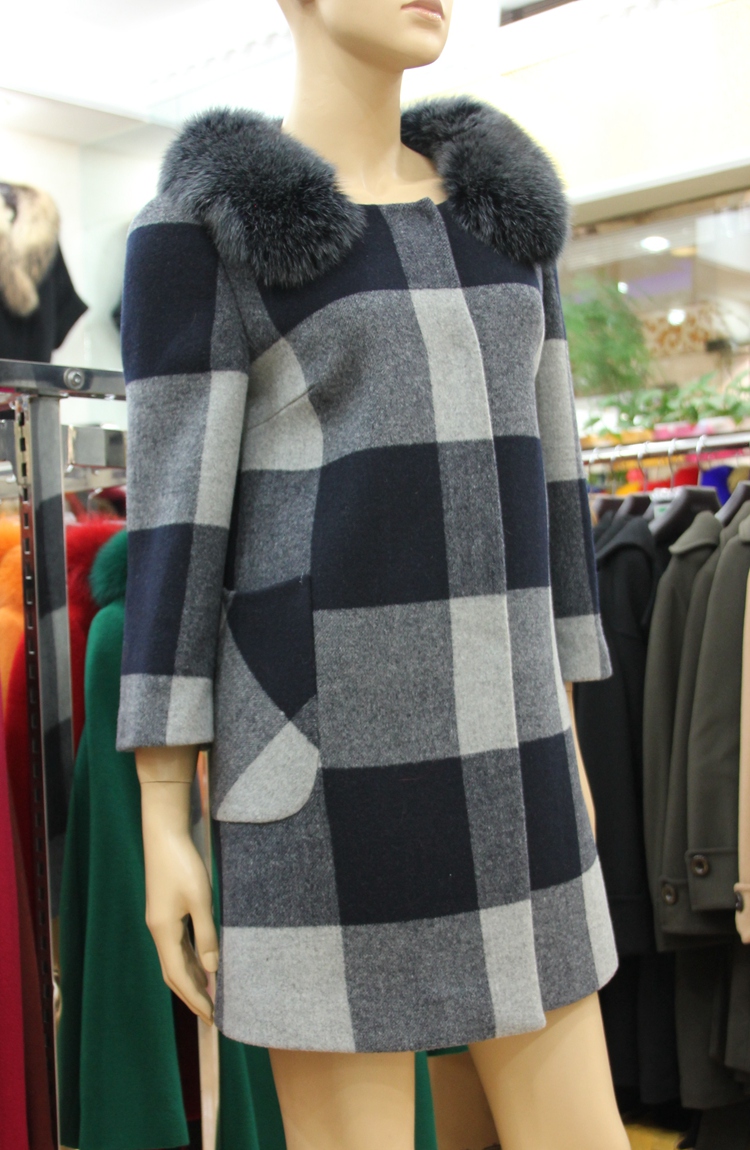 反季特价正品新款靓月DF-H826羊绒大衣韩版中长休闲格子羊毛外套