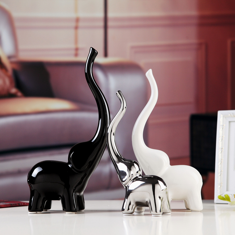 家居工艺品创意摆件现代简约大象陶瓷小摆件客厅房间家装展柜饰品