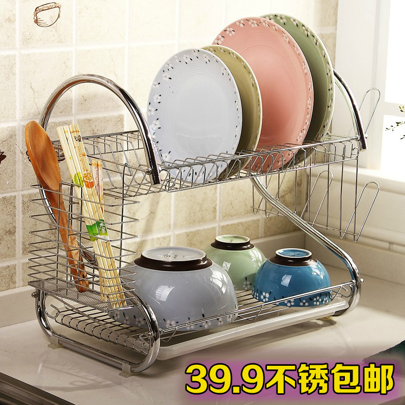 厨房置物架 不锈钢多功能双层沥水架 厨具碗盘筷勺子收纳整理架子