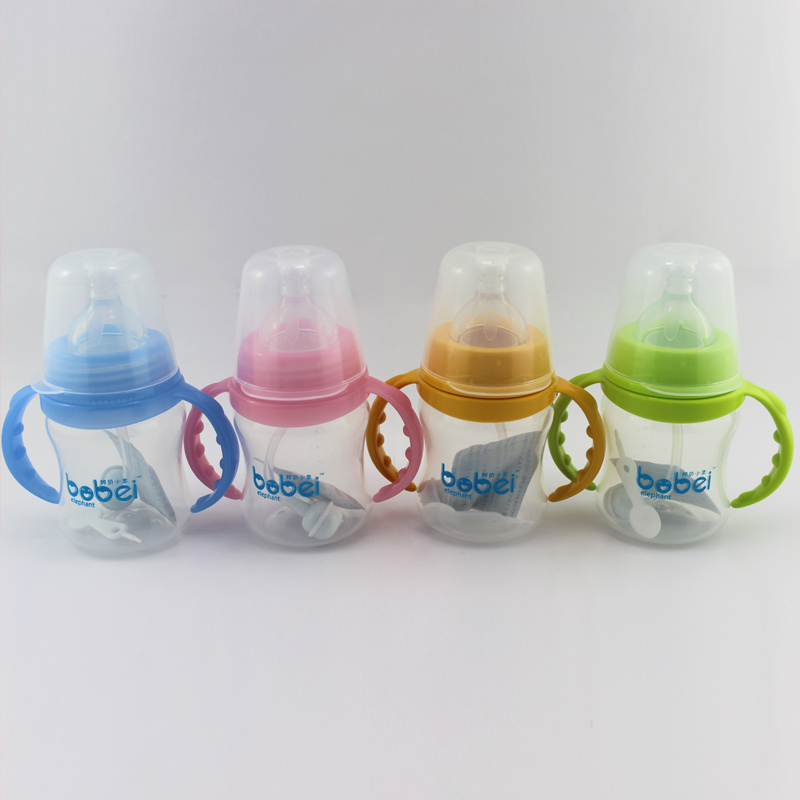 新生婴儿pp塑料奶瓶 宝宝宽口径带手柄自动吸管150ml 240ml 防摔