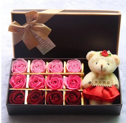 12朵小熊香皂玫瑰礼盒 创意玫瑰香皂花送闺蜜女孩子生日礼物饰品