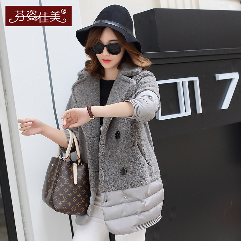 棉衣女2015冬季新款韩版女装气质七分袖拼接外套中长款棉袄棉服